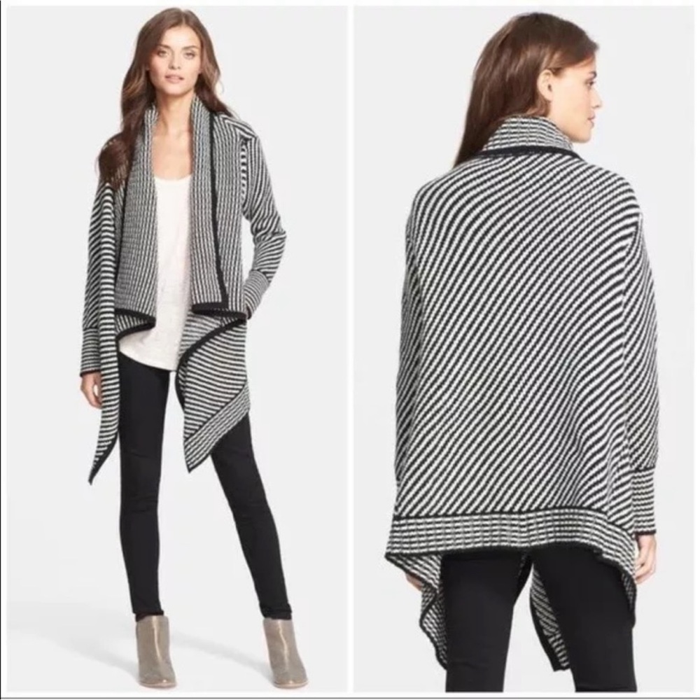 Joie - boho Black & White stripes Cashmere Merino Wool Cardigan Sz XS women’s